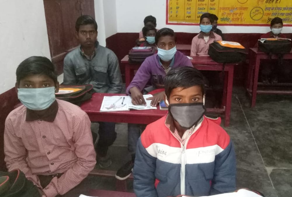 Children back to school after a 11 months in Uttar Pradesh.