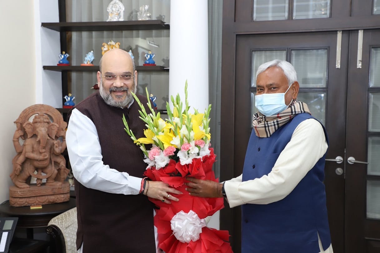 CM Nitish Kumar meets Union Home Minister Amit Shah in New Delhi yesterday