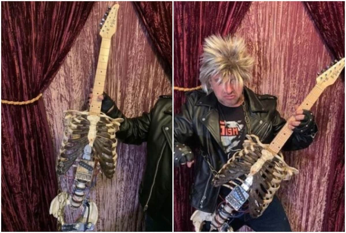 American Musician turns uncles skeleton into electric guitar