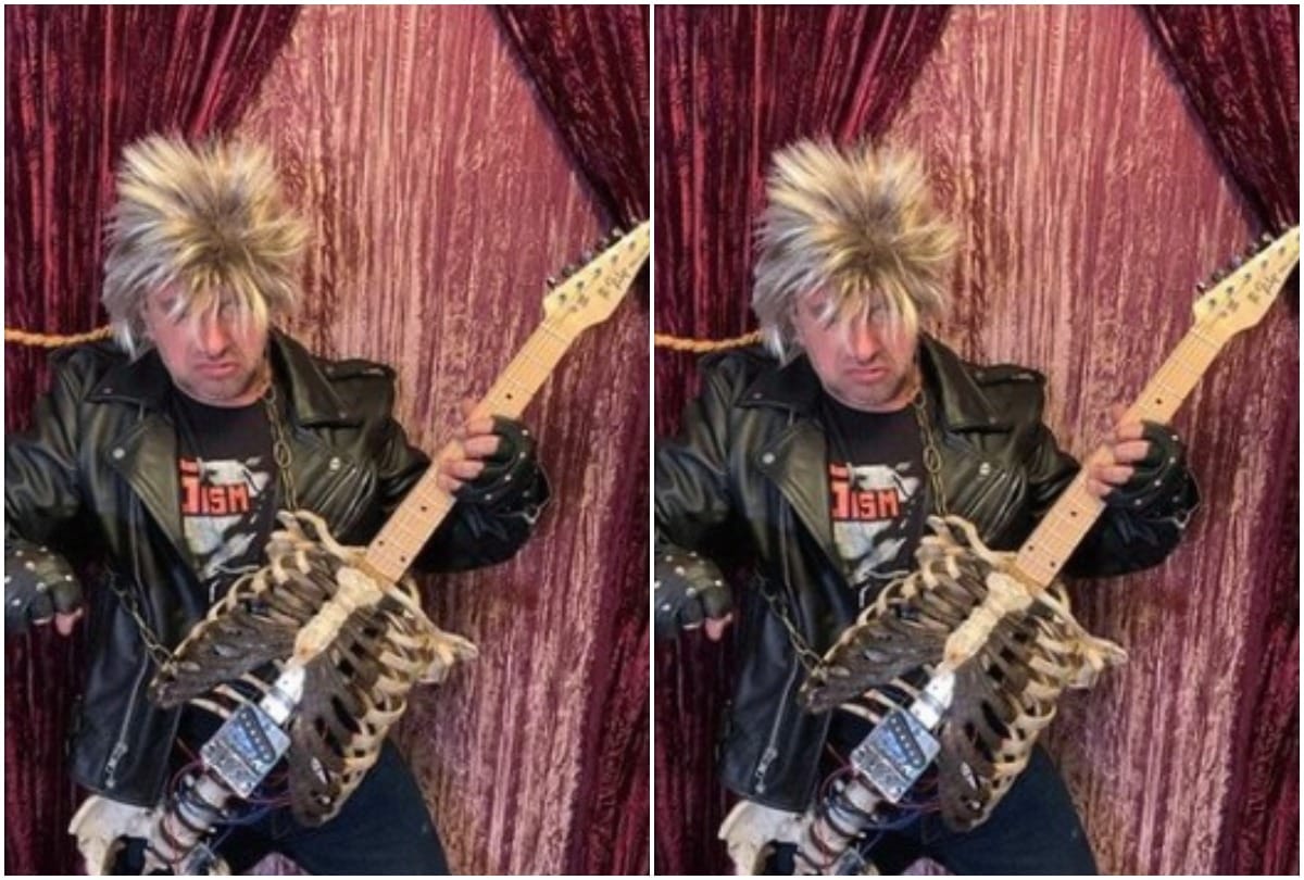 American Musician turns uncles skeleton into electric guitar