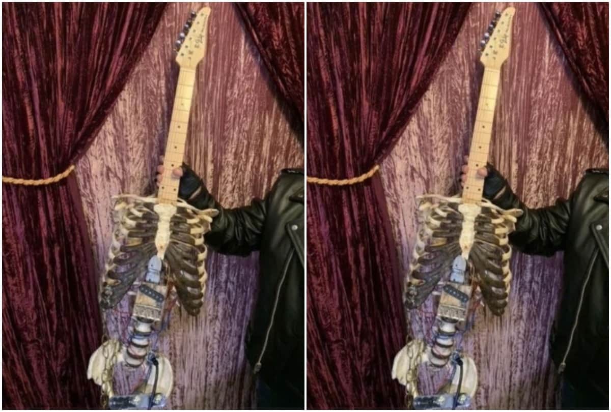 American Musician turns uncles skeleton into electric guitar