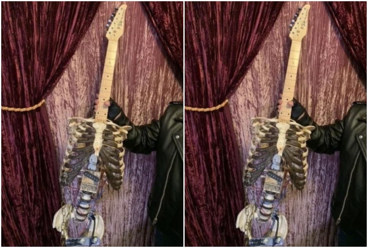 American Musician turns uncles skeleton into electric guitar