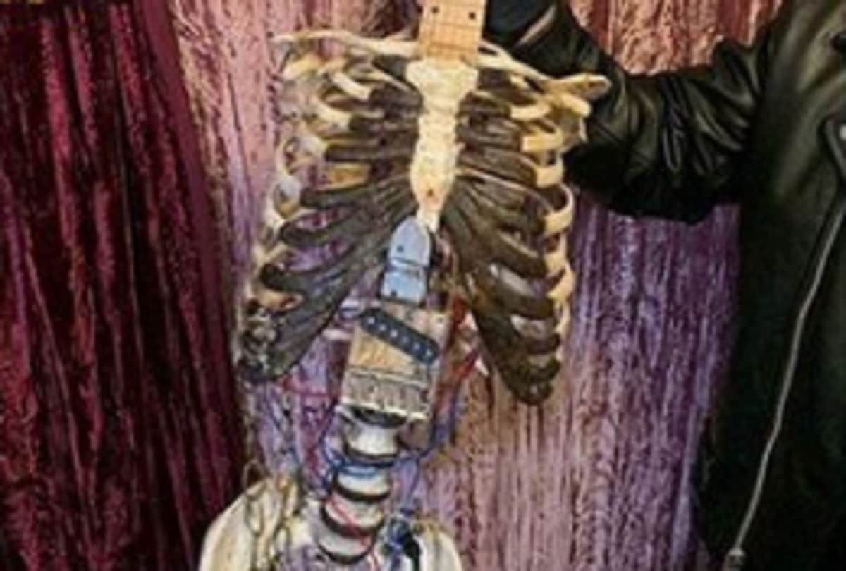 American Musician turns uncles skeleton into electric guitar