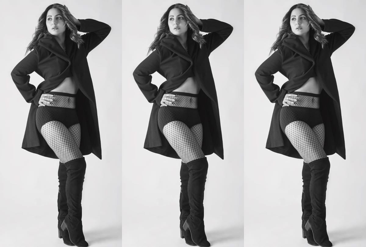 Hina khan latest photoshoot in pixels coat with short dress raises the temperature of the internet