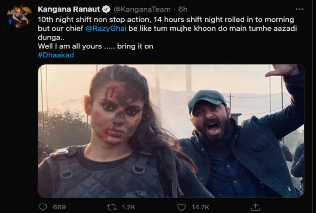 Kangana Ranaut shares BTS picture of non-stop action shift from the sets of Dhaakad