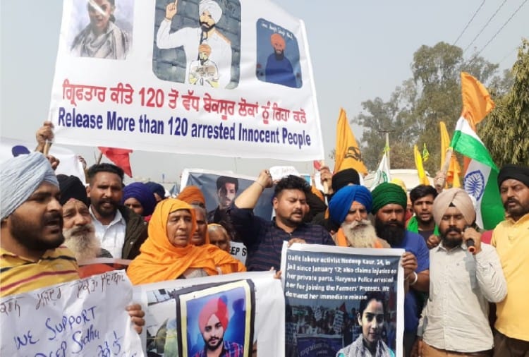 Organizations took out a march demanding to release of farmers at Kundli Border