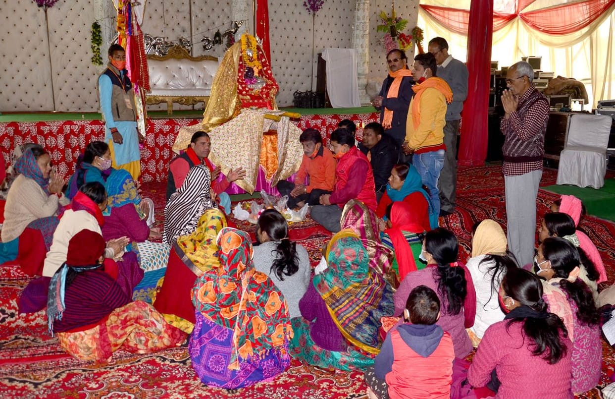 Crowds of devotees gathered to visit Dhari Devi Doli