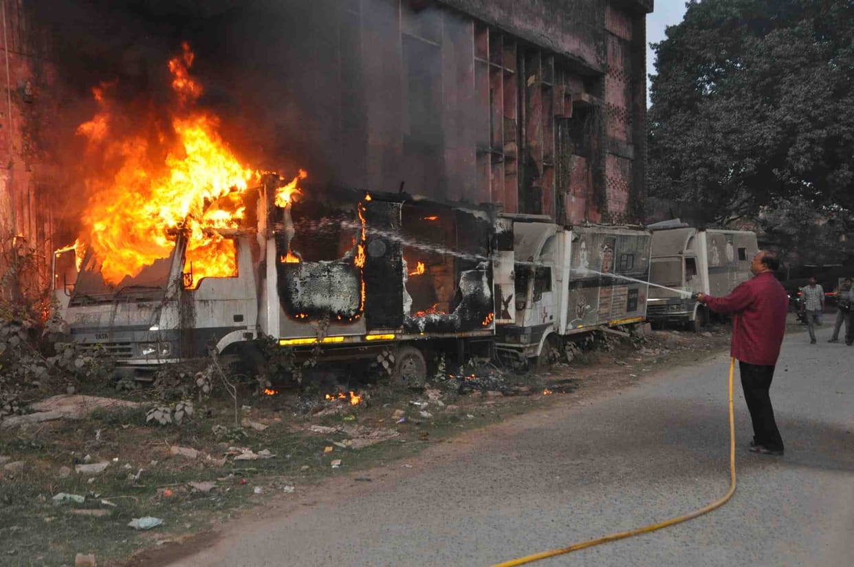 Mischievous elements set fire in old ambulances