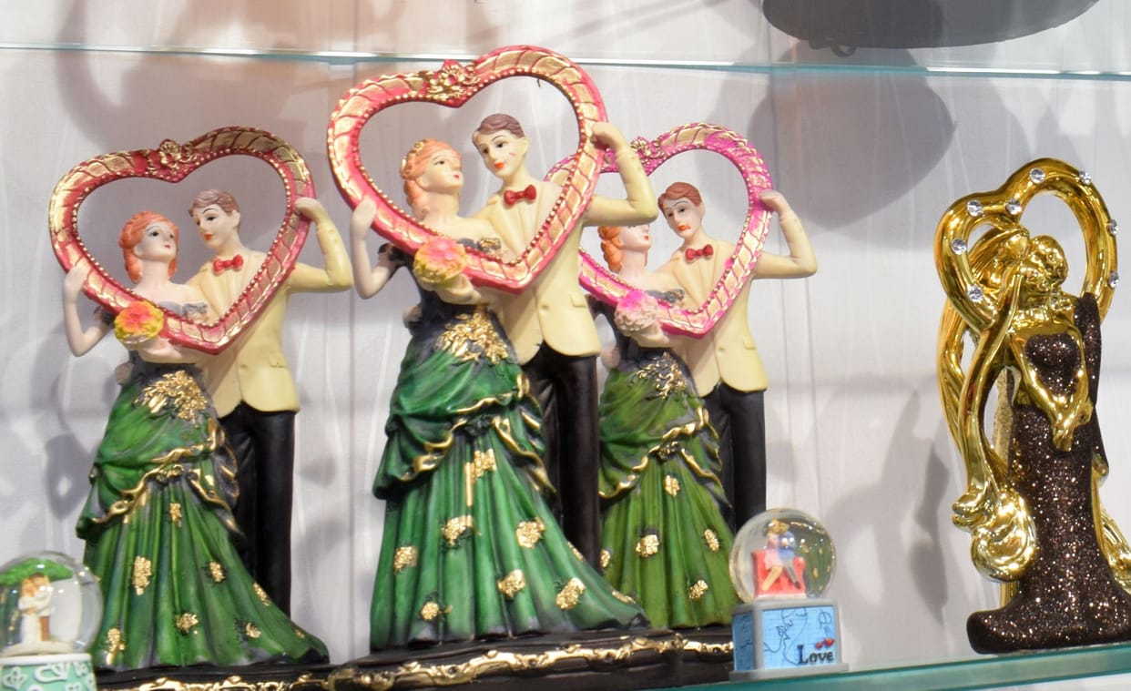 today is valintine day market atre decorated with gifts