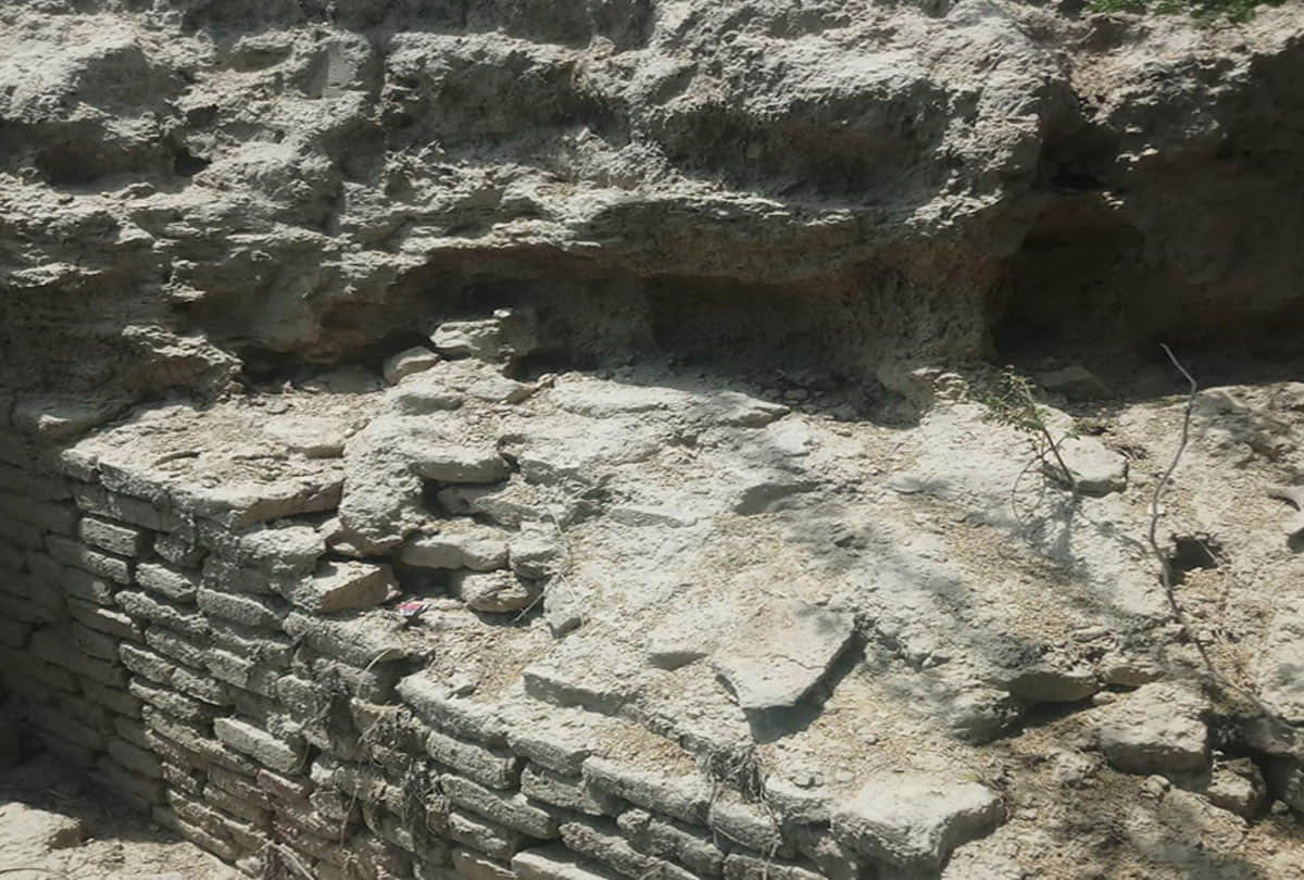 Excavation of ancient mound in the greed of treasure overnight