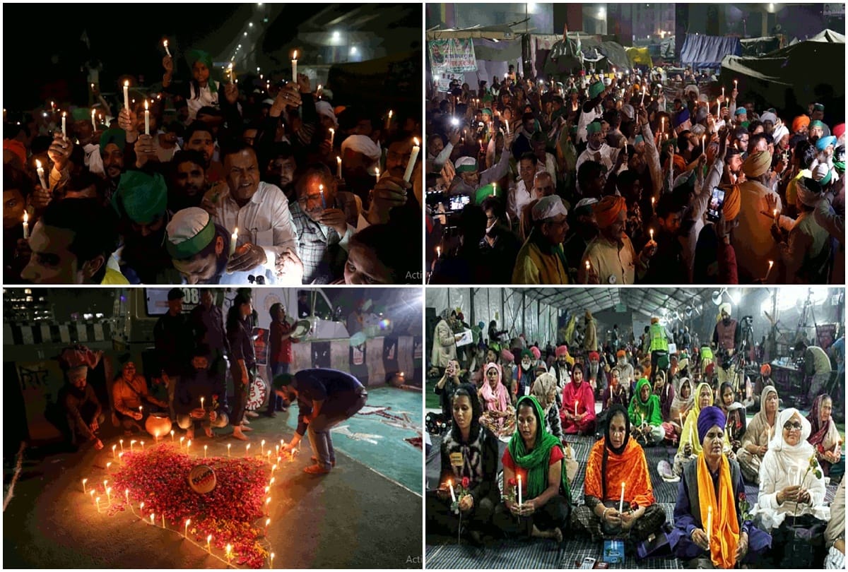 Farmers took out candle march on borders of Delhi to pay tribute to martyrs soldiers in Pulwama attack