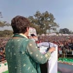 Priyanka Gandhi addressing the kisan Mahapanchayat at Bijnor