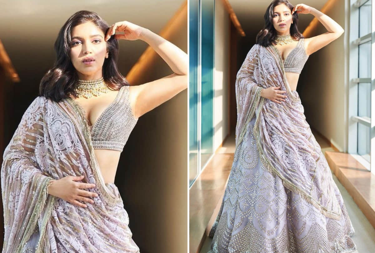 bhumi pednekar look beautiful in latest manish malhotra silver lehenga
