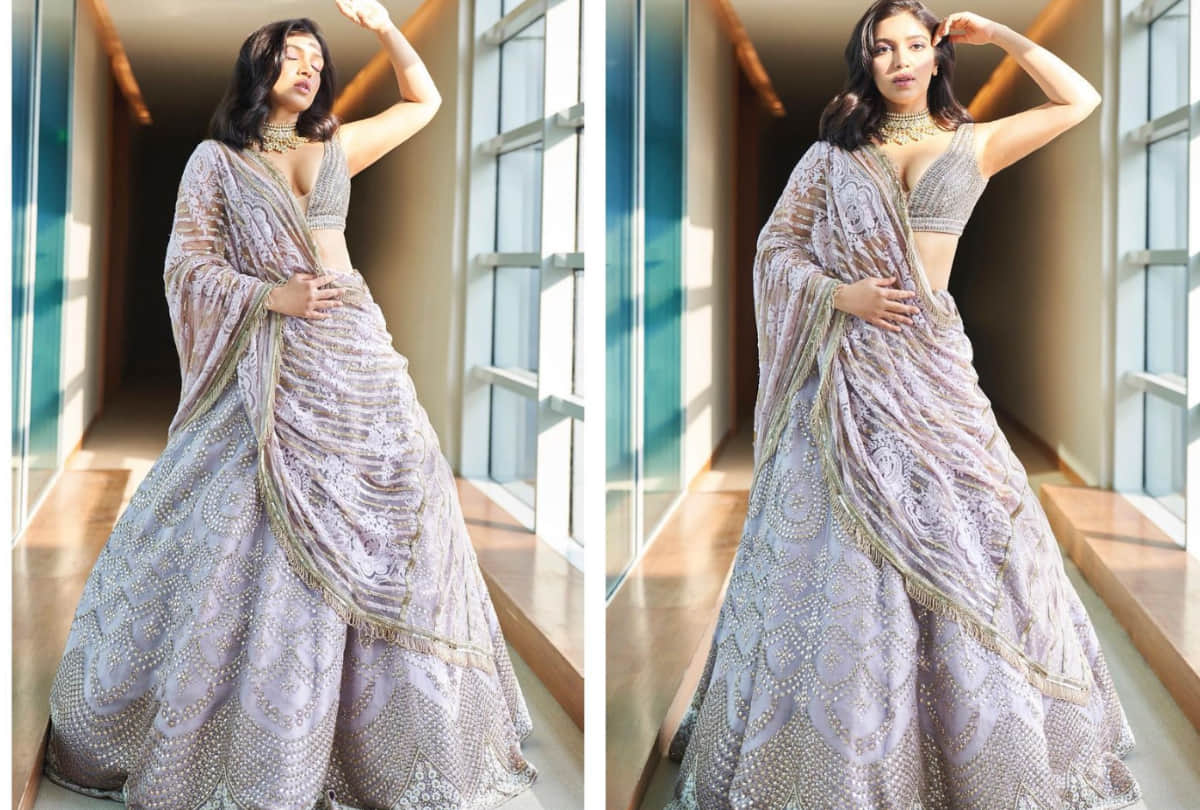 bhumi pednekar look beautiful in latest manish malhotra silver lehenga