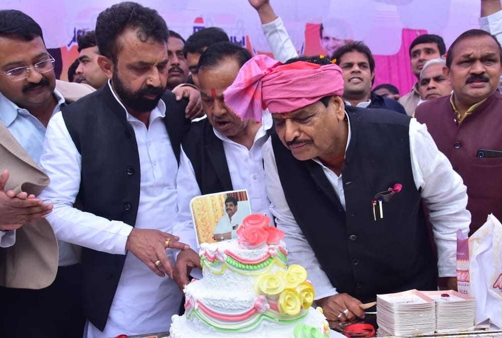 Shivpal Singh Yadav celebrates his birthday in Lucknow.