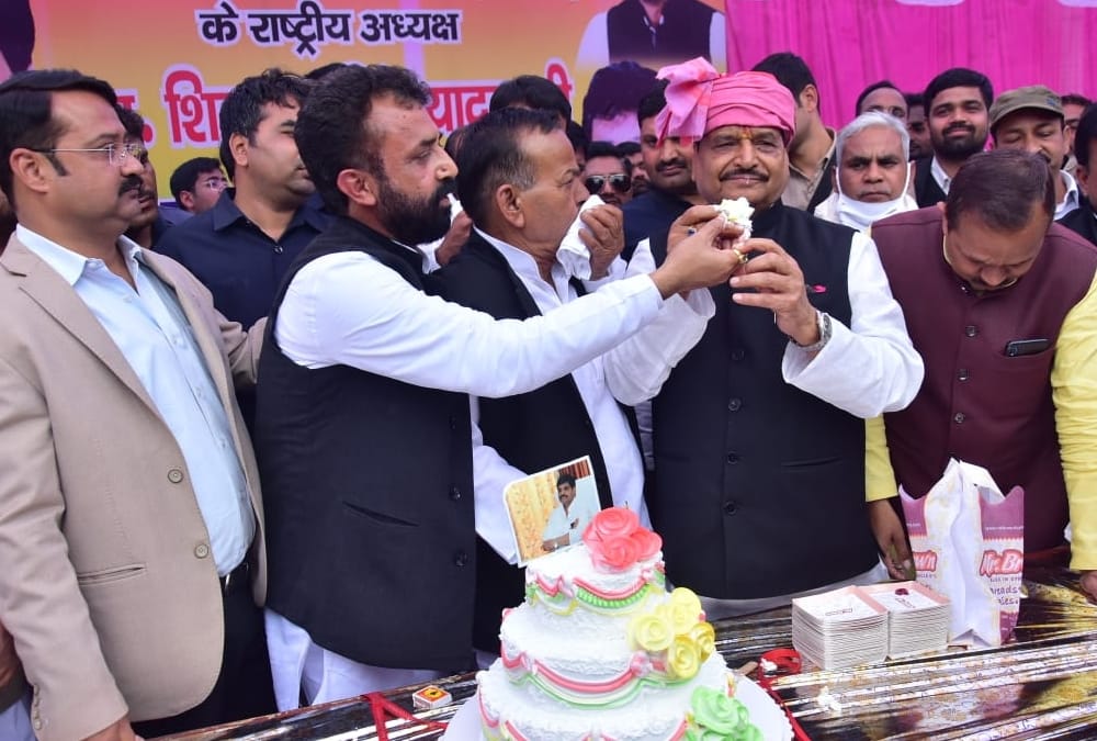Shivpal Singh Yadav celebrates his birthday in Lucknow.