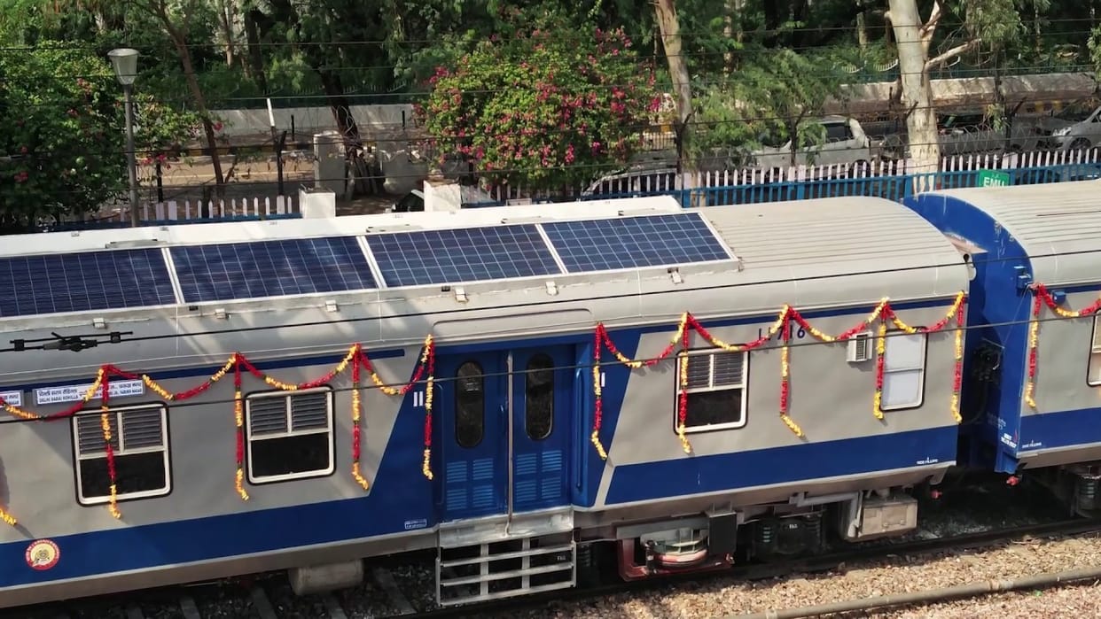 Railway installed solar panels on roof of few train coaches to generate green energy