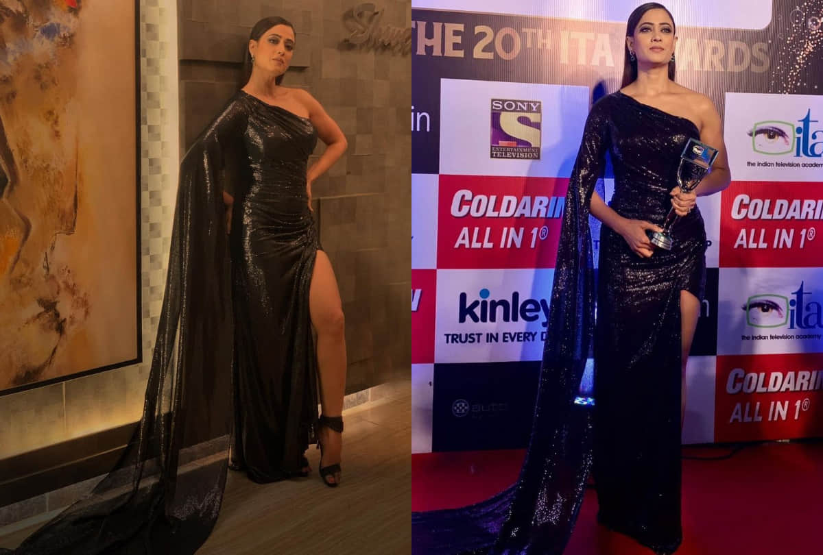 shweta tiwari look hot and gorgeous in black outfit for ita award