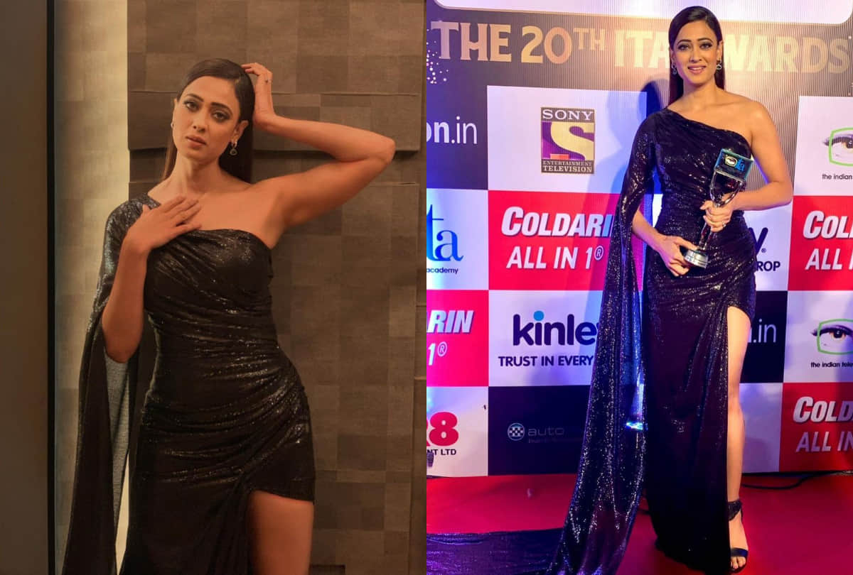 shweta tiwari look hot and gorgeous in black outfit for ita award