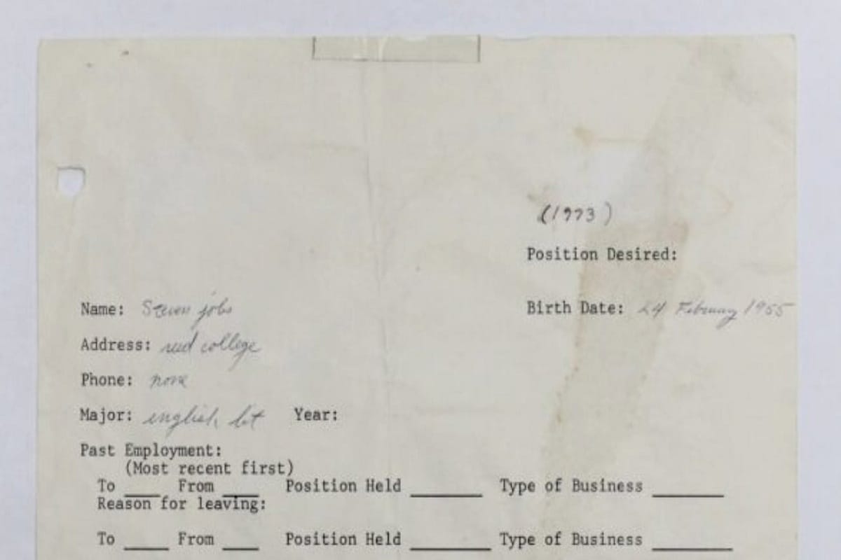 Steve Jobs Hand Written Application is going To Be Auctioned this month