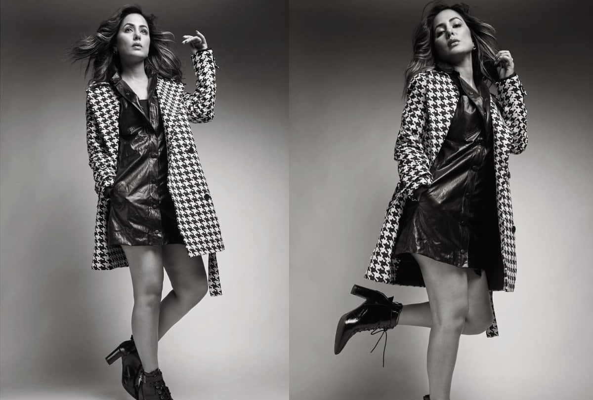 Hina khan latest photoshoot in pixels coat with short dress raises the temperature of the internet