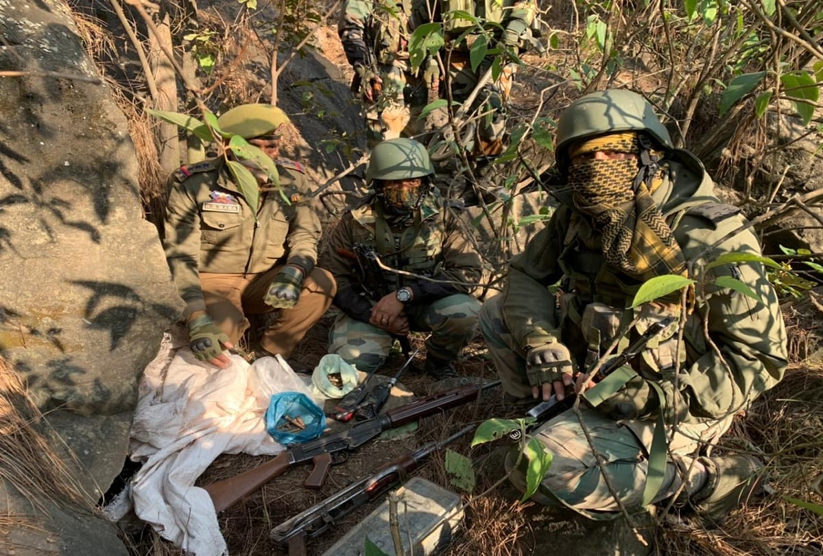 Huge cache of Weapons recovered in Makkhidhar forest of Reasi District by Indian Army and JKP Mahore