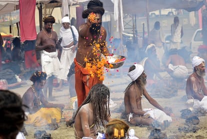 For the welfare of the world by sacrificing food, water, Panch Agni austerities in the circle of fire at the confluence