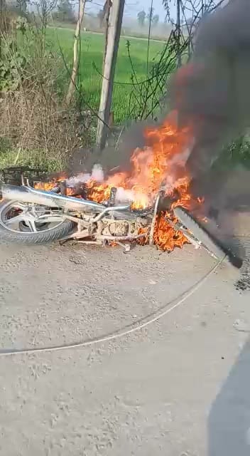 Fire in bike entangled in power line, helmet saved life