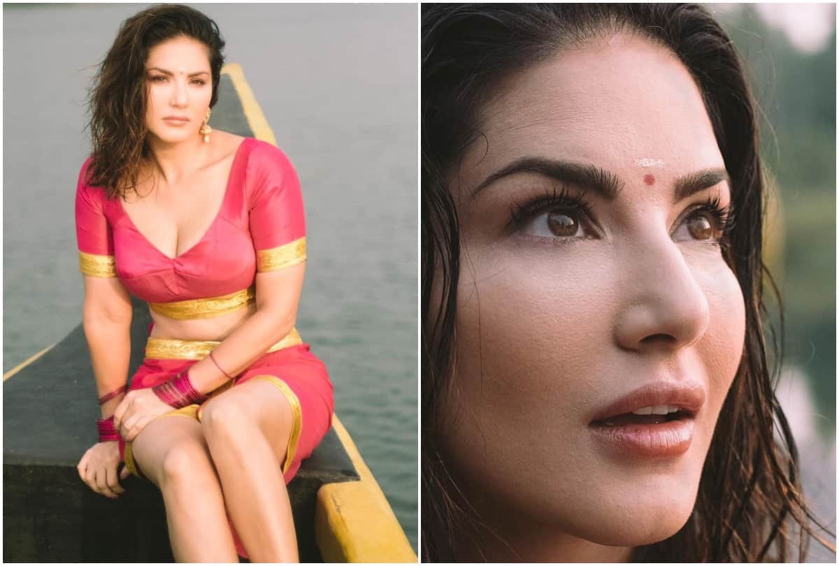Sunny leone shares her photo in pink saree at Kerala here her latest pics goes viral