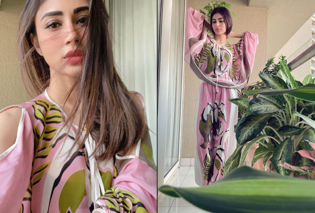 Mouni Roy slays in a pink shimmer short skirt with a beige bralette top