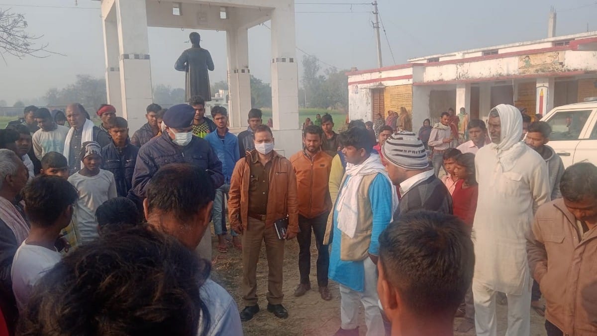 Villagers protest after bhimrao ambedkar statue damaged in azamgarh up