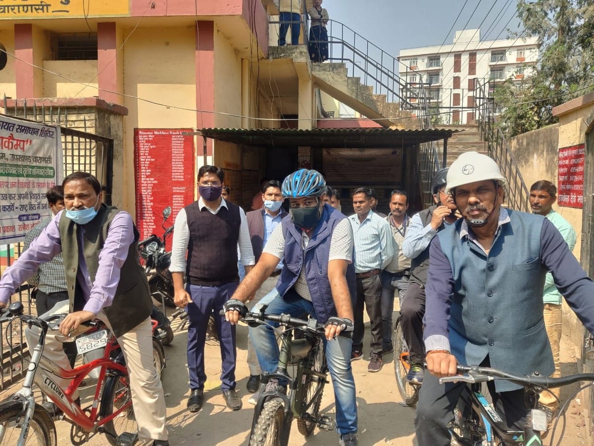 Purvanchal Vidyut Vitran Nigam Limited md inspected on bicycle of two electric sub stations in varanasi