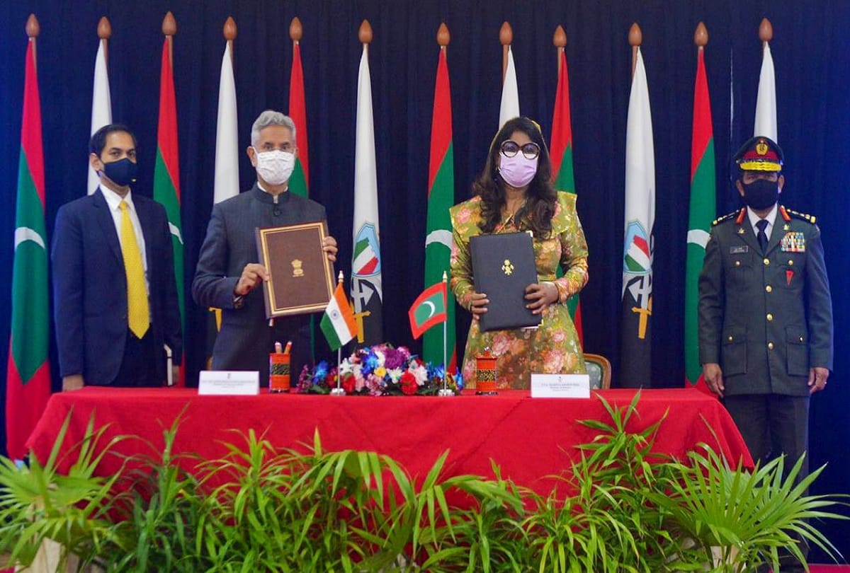 EAM S Jaishankar Maldives visit, india signs Five million dollar defense loan facility agreement with maldives