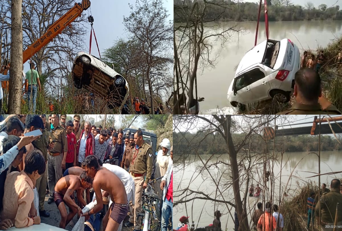 Car falls in canal in Ghaziabad Bike rider told story of incident see photos