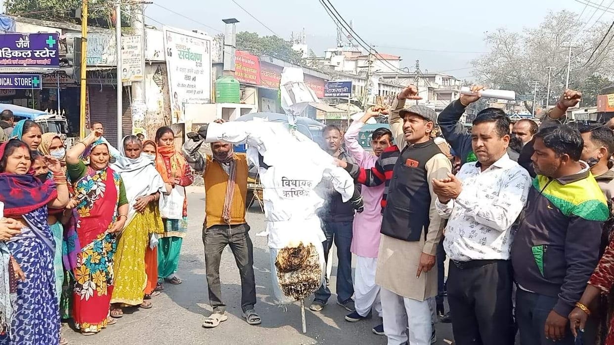 Anger expressed by burnt effigy of MLA