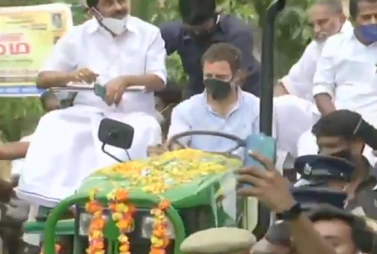 Rahul gandhi tractor driving,Congress leader Rahul Gandhi takes out a tractor rally from Thrikkaipatta to Muttil in Wayanad district