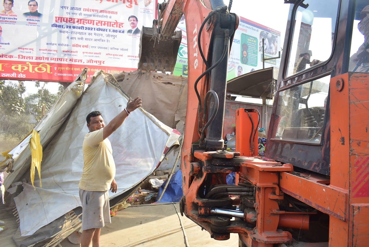 Bulldozers on track shopkeepers