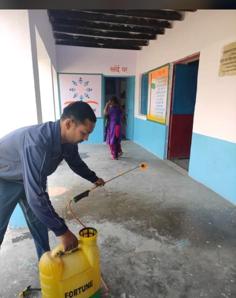 if not sainitation worker, teacher is cleaning school