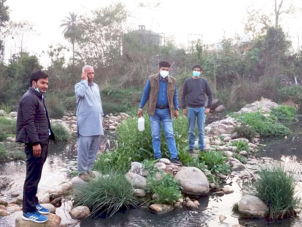Pollution Board officials took samples of water from fields
