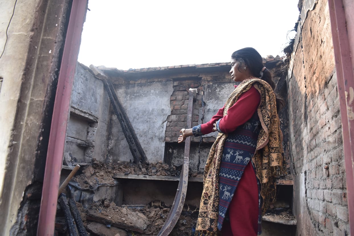 roof of the house collapsed due to a cylinder explosion