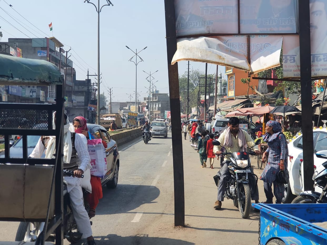 There is a possibility of an accident due to the middle of the road being old poles