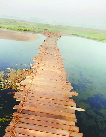 When the honorable people turned around, the villagers tied a wooden bridge over the Gomti River