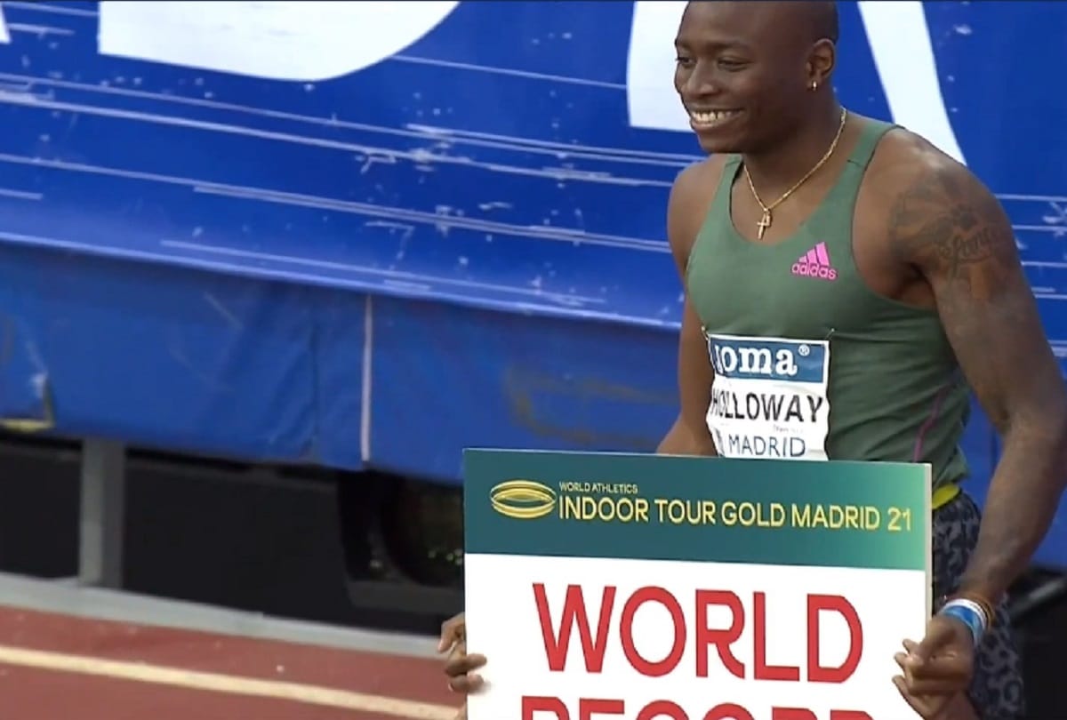 Grant Holloway breaks Colin Jackson world record in the 60 meter hurdles race