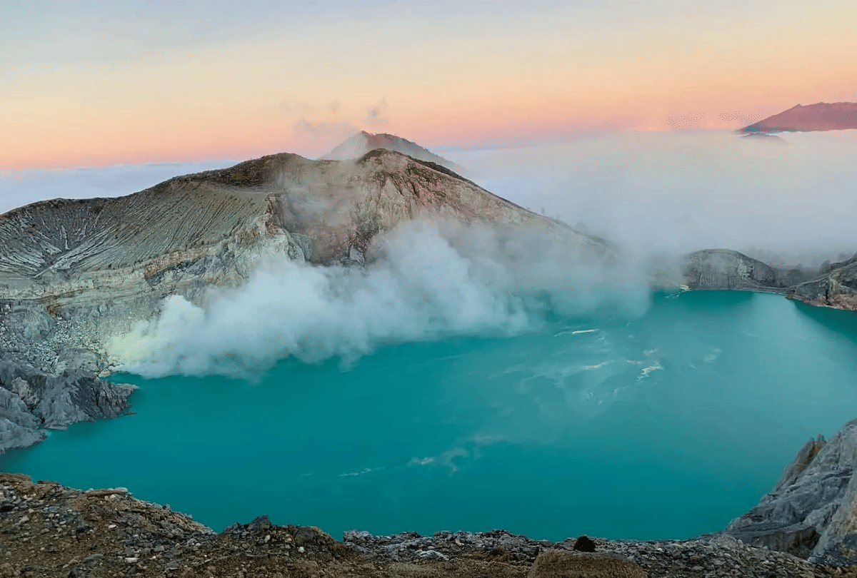 most mysterious lake in indonesia kawah ijen which shining like a blue stone at night