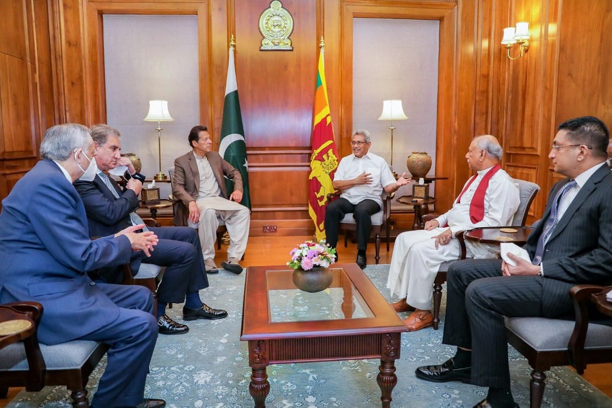 Pakistani PM Imran Khan talks with President Gotbaia Rajapaksa on bilateral relations