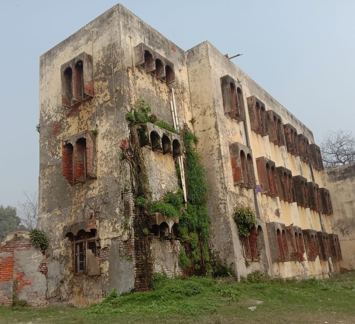 Overlooking ruined state hostel building