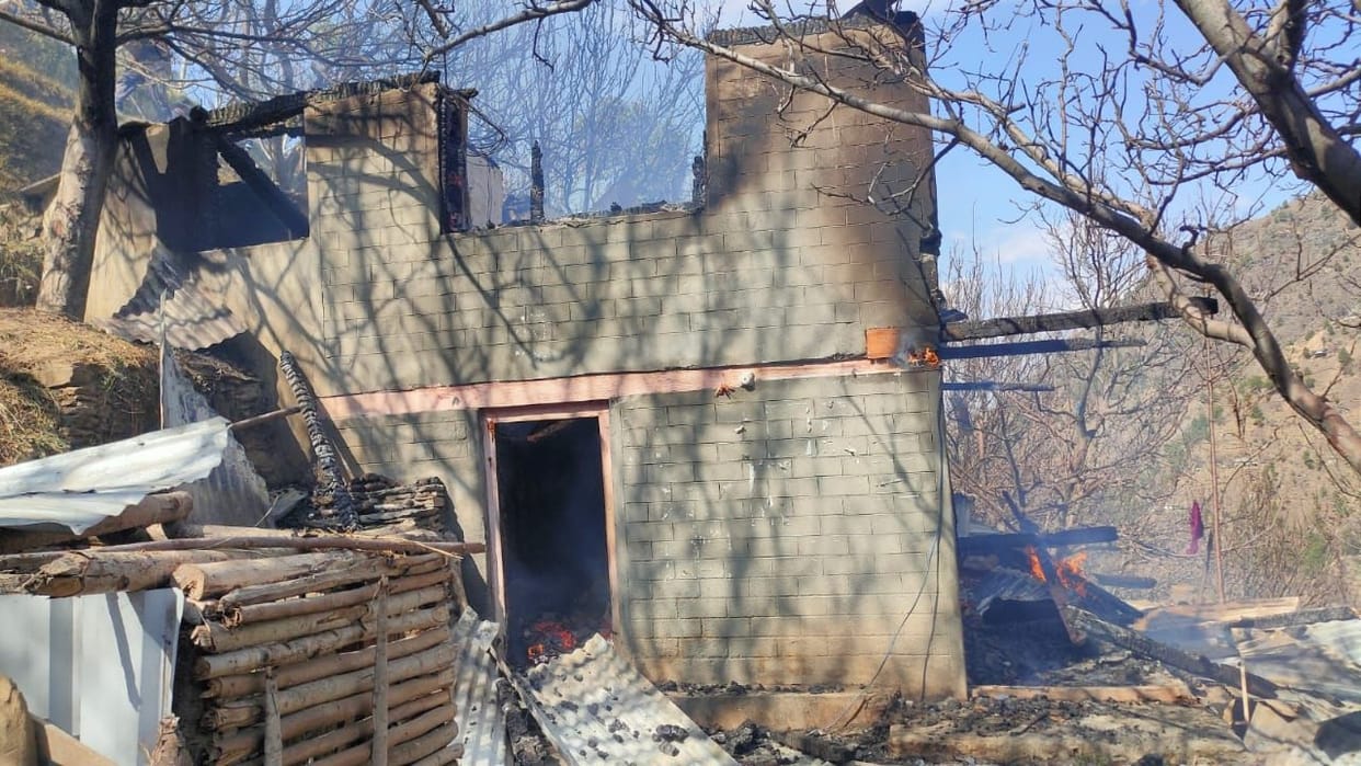 Two-storey house burnt  in Tangri village of Nankhari