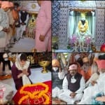 संत रविदास के दर पर केंद्रीय मंत्री धर्मेंद्र प्रधान और प्रियंका गांधी।