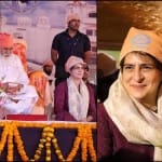 सत्संग स्थल पर संत निरंजन दास के साथ प्रियंका गांधी।