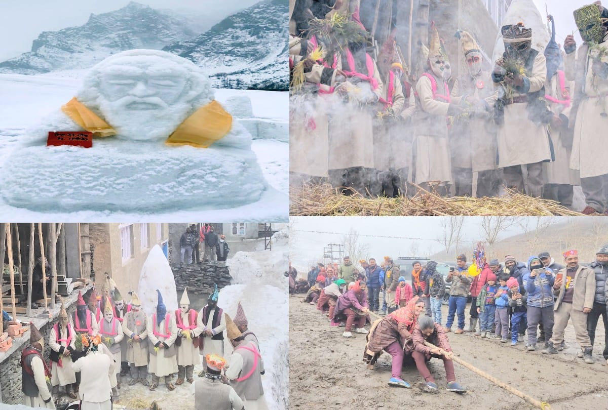 snowfall festival lahul news: people Worshiped by making eight feet high snow shivling